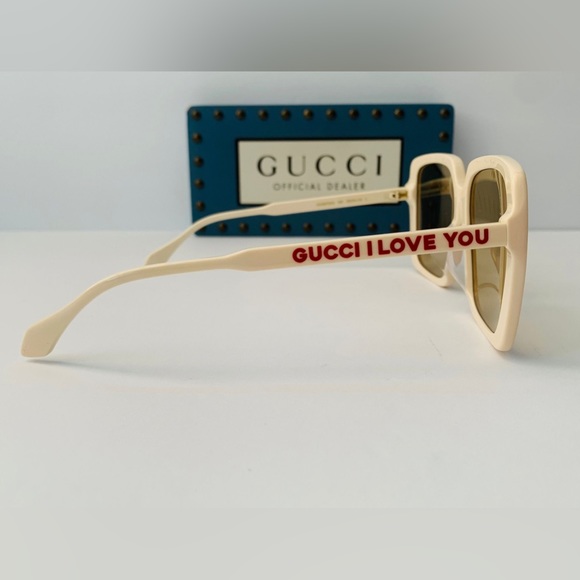 GUCCI GG0567SAN 006 square sunglass ivory white frame brown/light mirror lenses - Picture 6 of 16